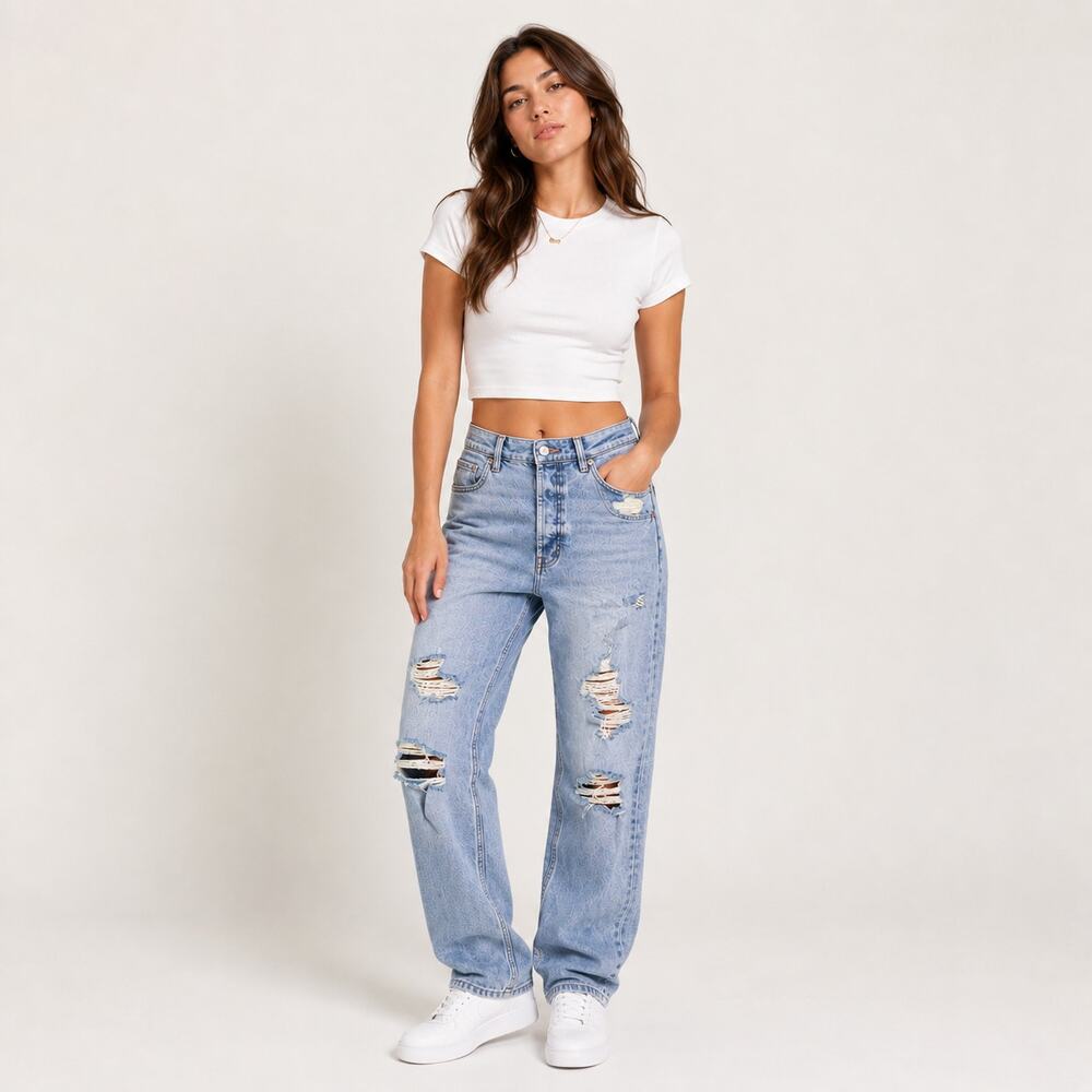 Wild Fable Highest Rise Straight Leg Jeans Women's Size 6 Distressed Fly Button